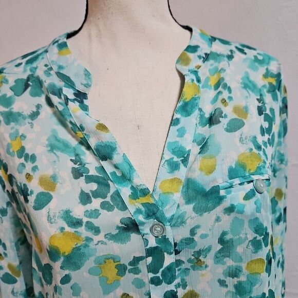 Kut from the Kloth JASMIN Floral Printed Blouse Teal, Yellow, White, Womens Sm. - Picture 2 of 8